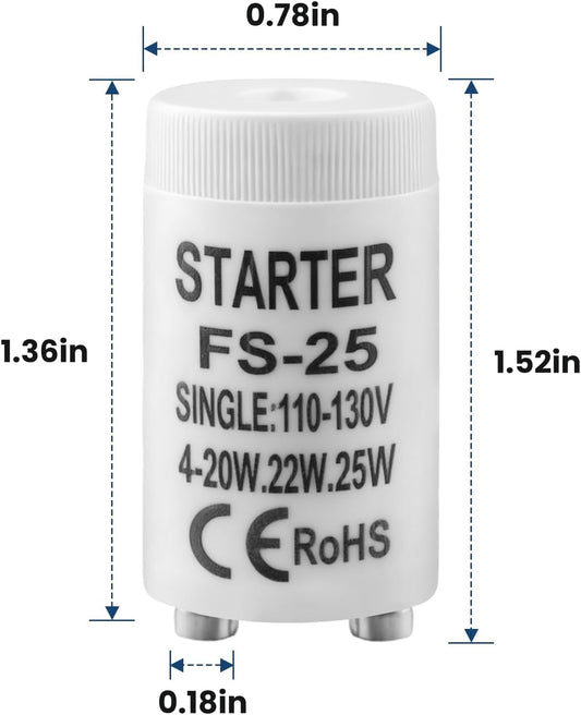 FS-25 Fluorescent Light Starter for 18W-25W Fluorescent Lamps,Fs-25 Fluorescent Starter for Indoor/Outdoor Fixtures Compatible with Leviton FS-25 Starter - 2 Pack