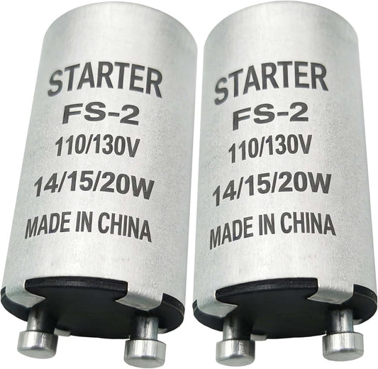 2Pack FS-2 Fluorescent Starter for 14W, 15W,20W Fluorescent Lamps,Aluminum Housing（Compatible 4-40W）